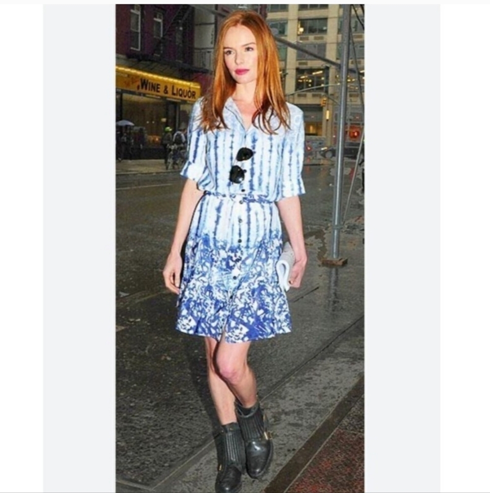Peter Som Design Nation Blue White Tie Dye Shirt Dress. Size 8